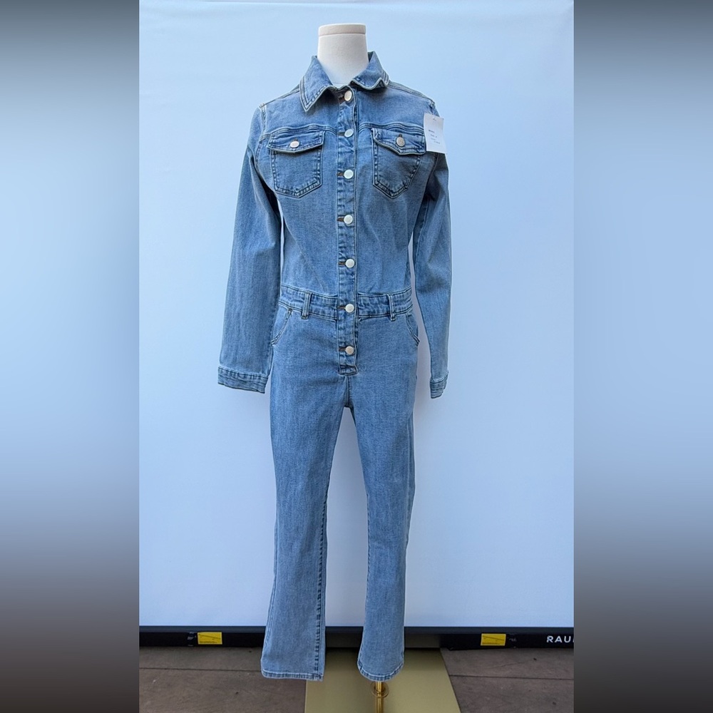 Mashed Potatoes Ruby Lou Denim Jumpsuit Blue Mid Rise Women’s Medium NWT - Picture 2 of 16